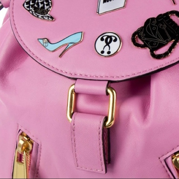 MOSCHINO Couture Pink Rare Find Badges Leather Backpack - Picture 10 of 17